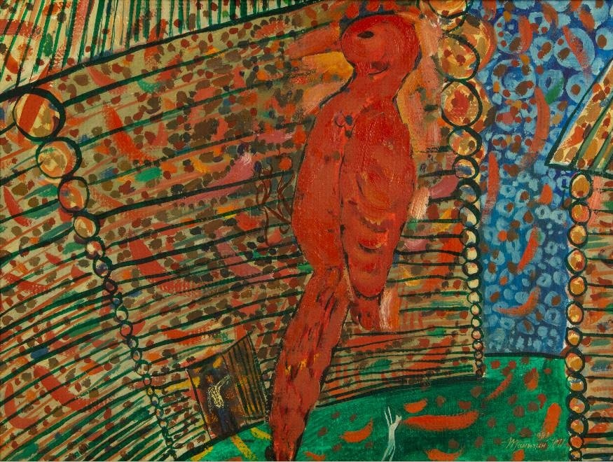 Таныгин Ю. - "Стук красной птицы" 1989; картон, масло Таныгин Ю. - "Стук красной птицы" 1989; картон, масло