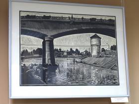 Михайлин И. А. - "Новый мост" из серии "Край родной" (1972; бумага, линогравюра; из фондов Национального музея Республики Марий Эл им. Т. Евсеева)