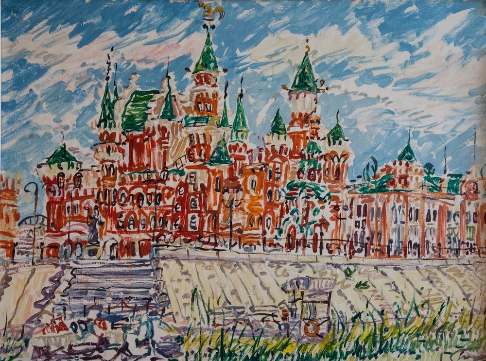 И.В. Бушуев (1964 г.р.) «Кукольный театр». 2014. Холст на ДВП, масло (https://rmii.ru)